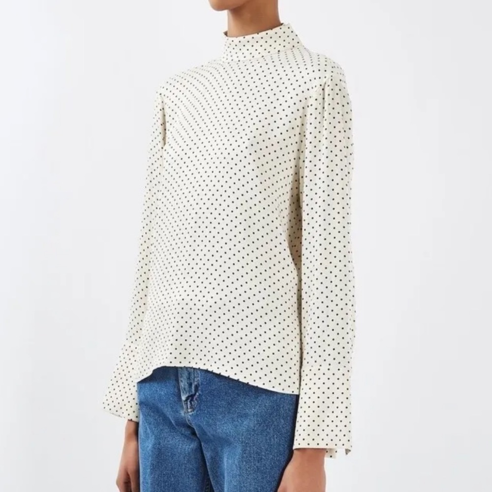 Topshop Boutique Polka Dot Open Back Blouse Slinky Silky Size 12
